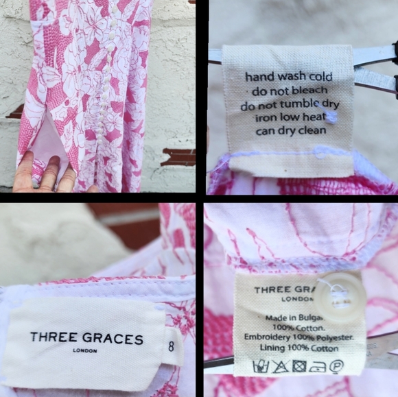 $659 THREE GRACES London embroidered cotton sleeveless strap 8 long midi dress - Picture 15 of 16